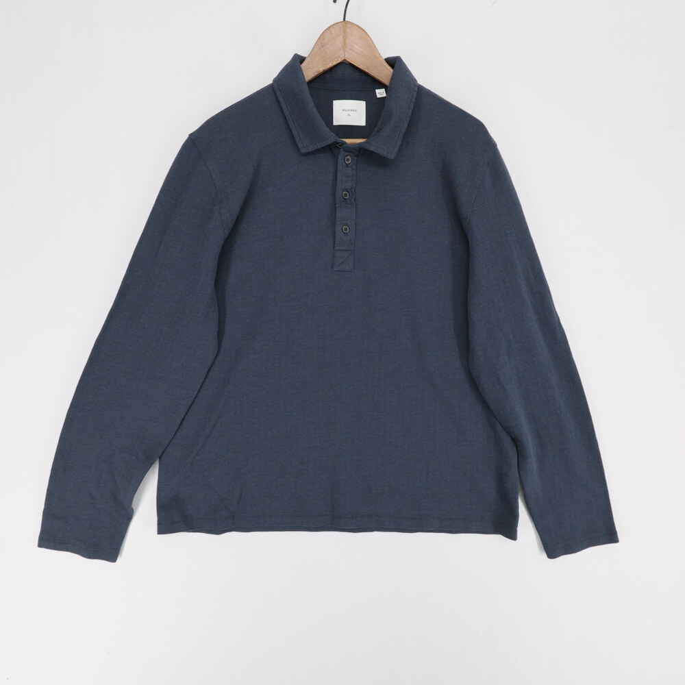 Billy Reid Polo Shirt Mens XL Navy Blue Long Sleeve 4 Button Placket Knit